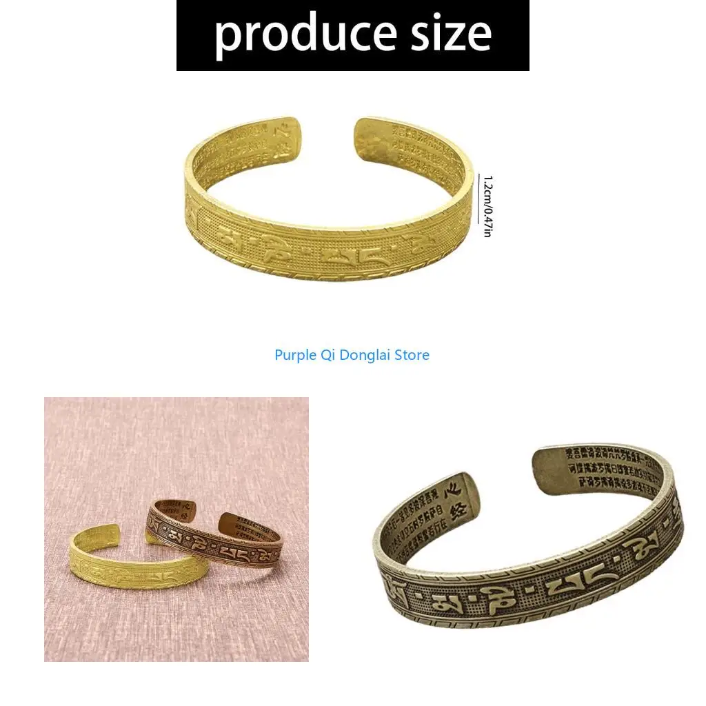 L21E Buddhist Sutra Engraved Copper Bracelet Retro Design Adjustable Fit Good Fortune