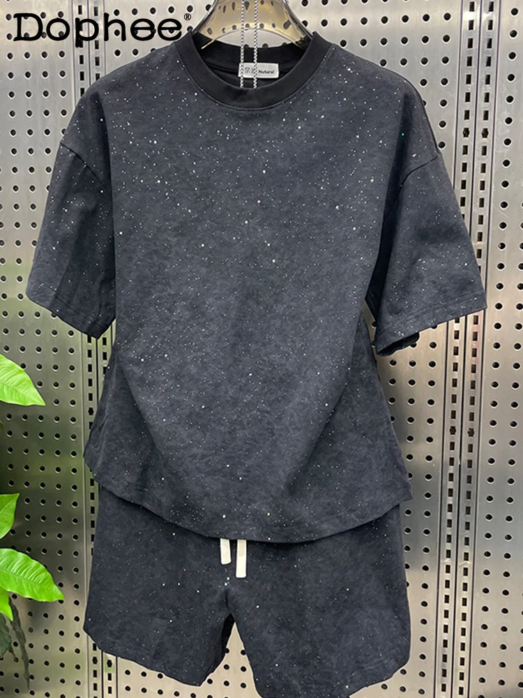 

Summer Thin Starry Sky Sports Casual Set Fashion Trendy Men's Versatile Round Neck Short Sleeve Loose Two-Piece Set