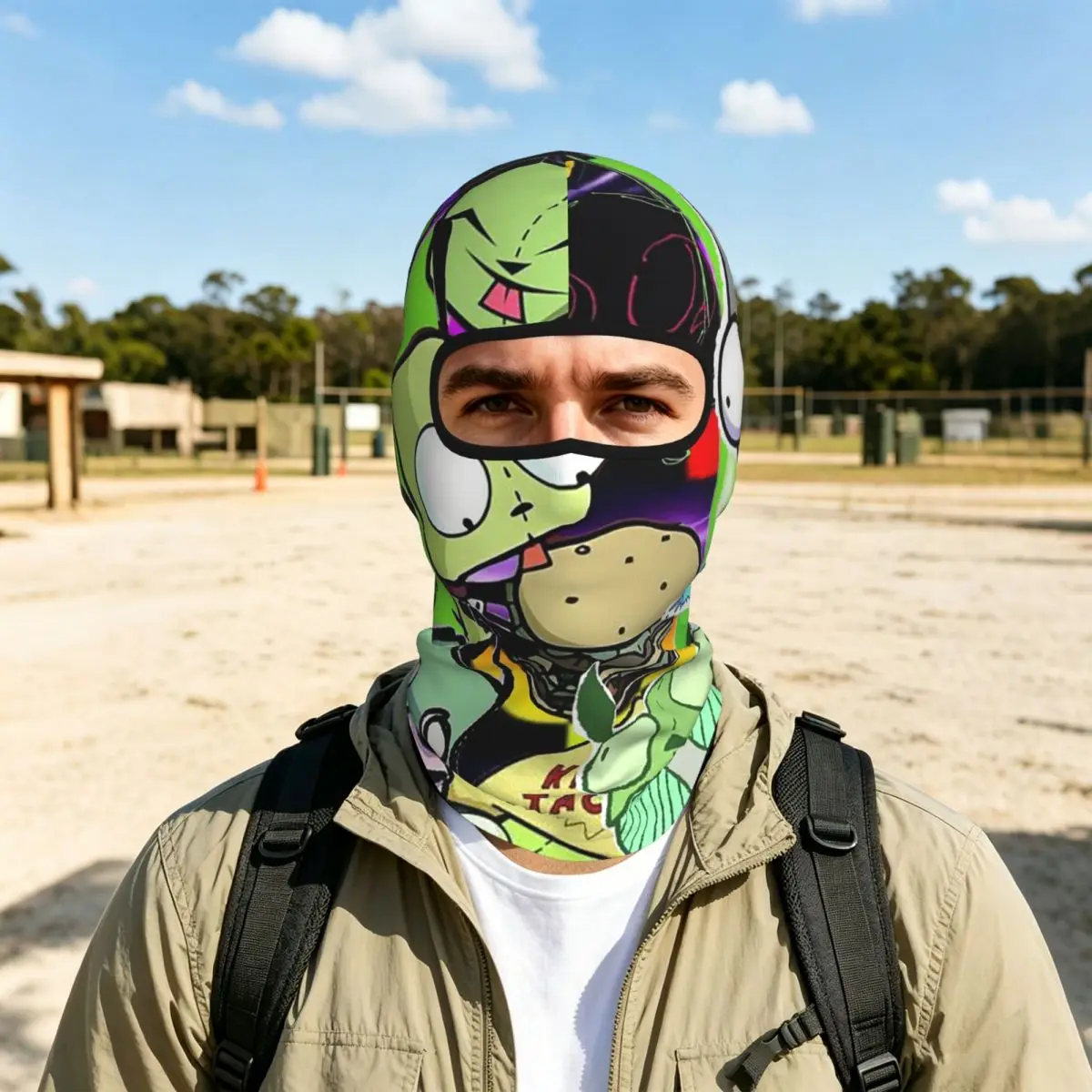 Invaders Zims Anime Cartoon Alien Breathable Thin Balaclava Full Face Mask Sun Protection Neck Gaiter For Motorcycle Fishing