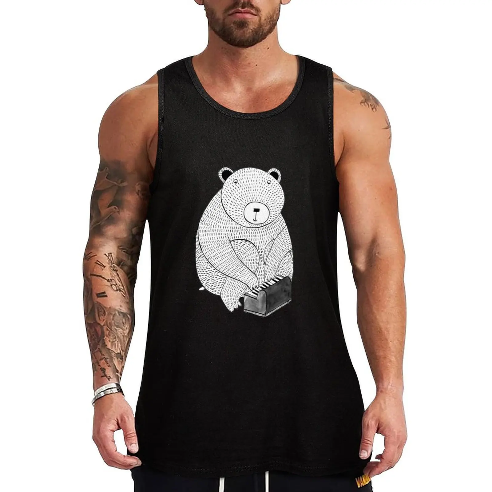 

Piano bear Tank Top gym shirts Men's summer clothes gym shirt man