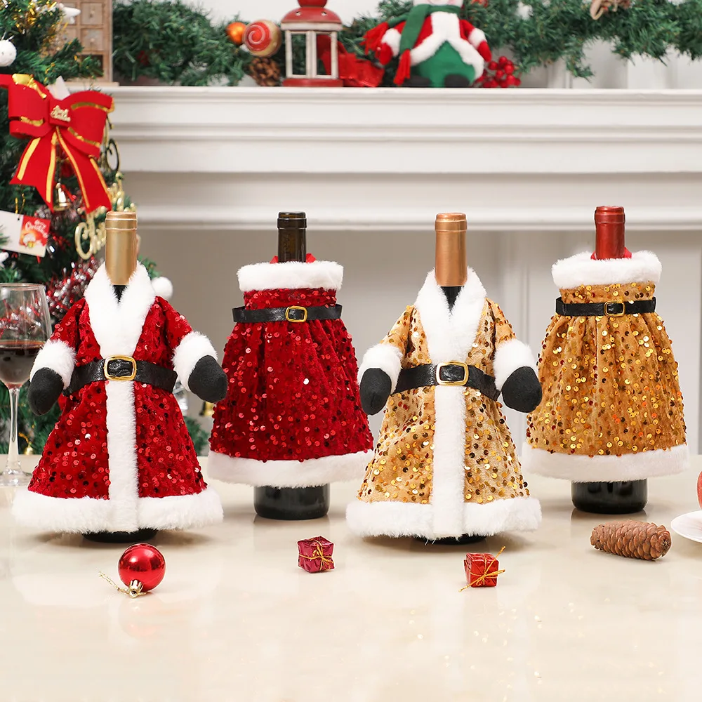 

Christmas Decor Glitter Dress Bottle Cover for Wine Champagne Holiday Party Dining Decorations Home Decorations navidad