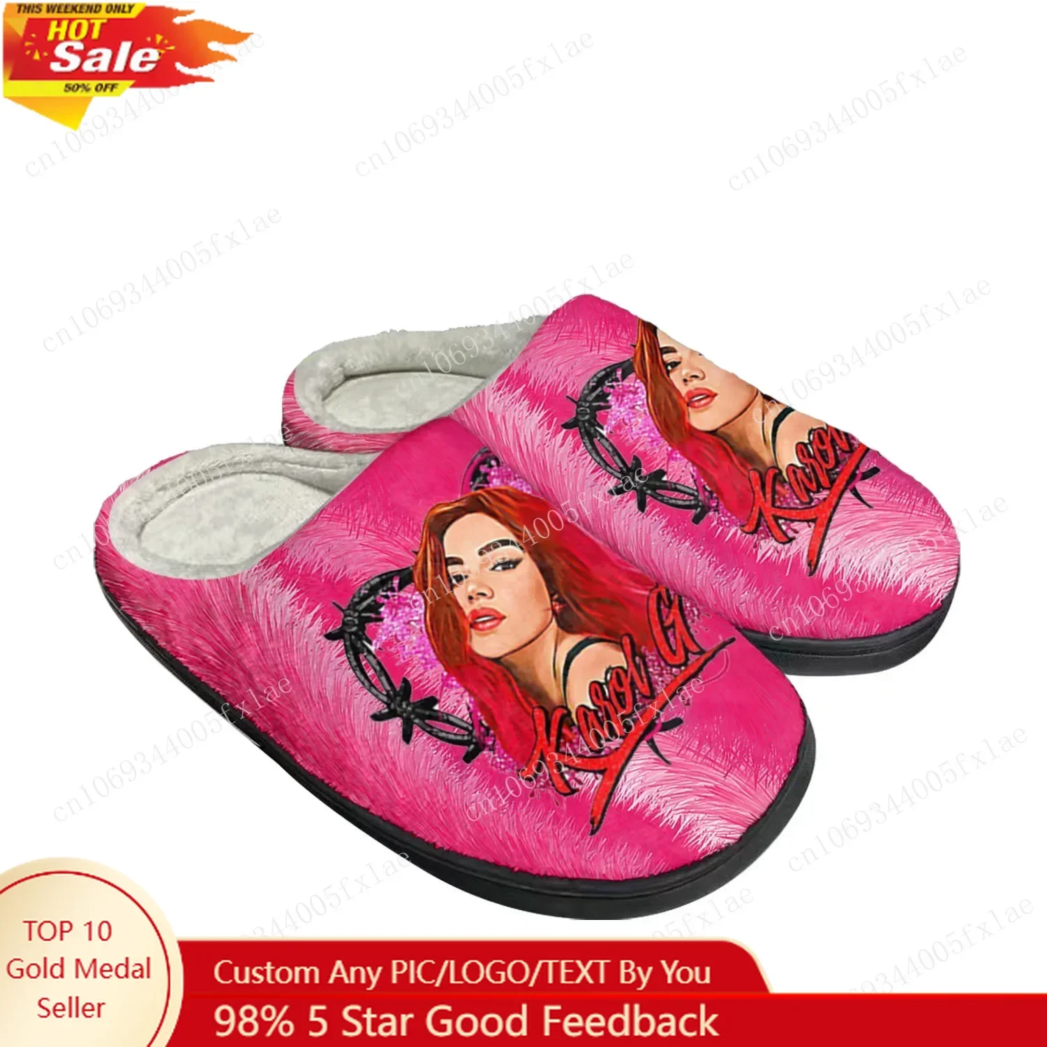 

Karol G Singer Printed Home Cotton Custom Slippers Mens Womens Sandals Plush Bedroom Casual Keep Warm Shoe Thermal Slipper Black