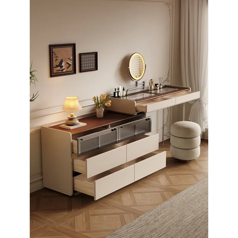 Bauhaus Solid Wood Eco-Friendly Dressing Table with Mirror Integrated Storage Cabinet Modern Bedroom Corner Vanity Makeup