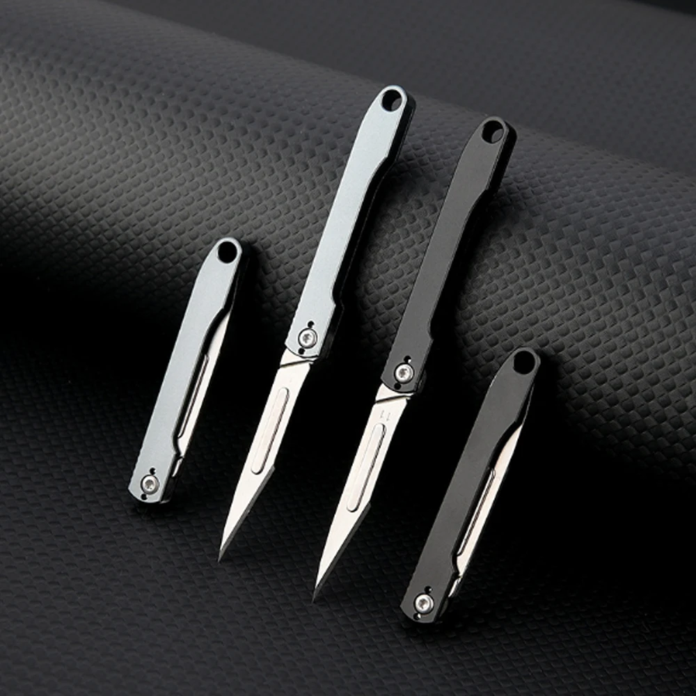 Mini aço inoxidável Medical Folding Bisturi Faca, EDC Outdoor Desembalar Pocket Knife, 10Pcs Lâminas Substituíveis