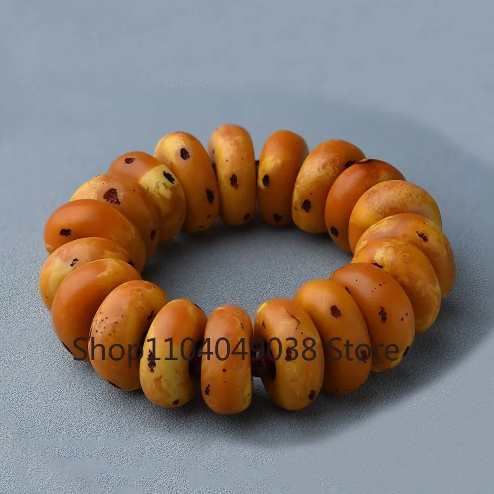 Amber Yellow Beeswax Old Honey Wax Amber Bracelet Round Barrel Bead Hand Row for Men Hand Bangle Suitable for 15-25cm Free