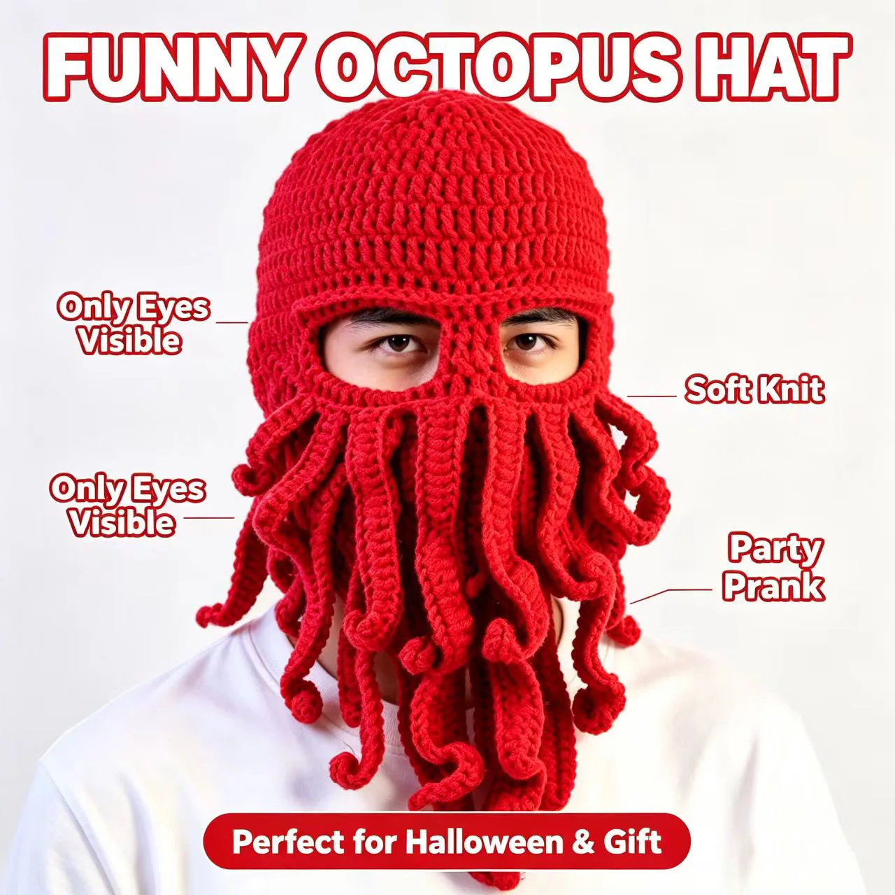 New Funny Octopus Tentacle Knit Balaclava Hat Men Party Headwear Adult Kids Multi-color Halloween Cosplay Prank Mask Beanie Cap