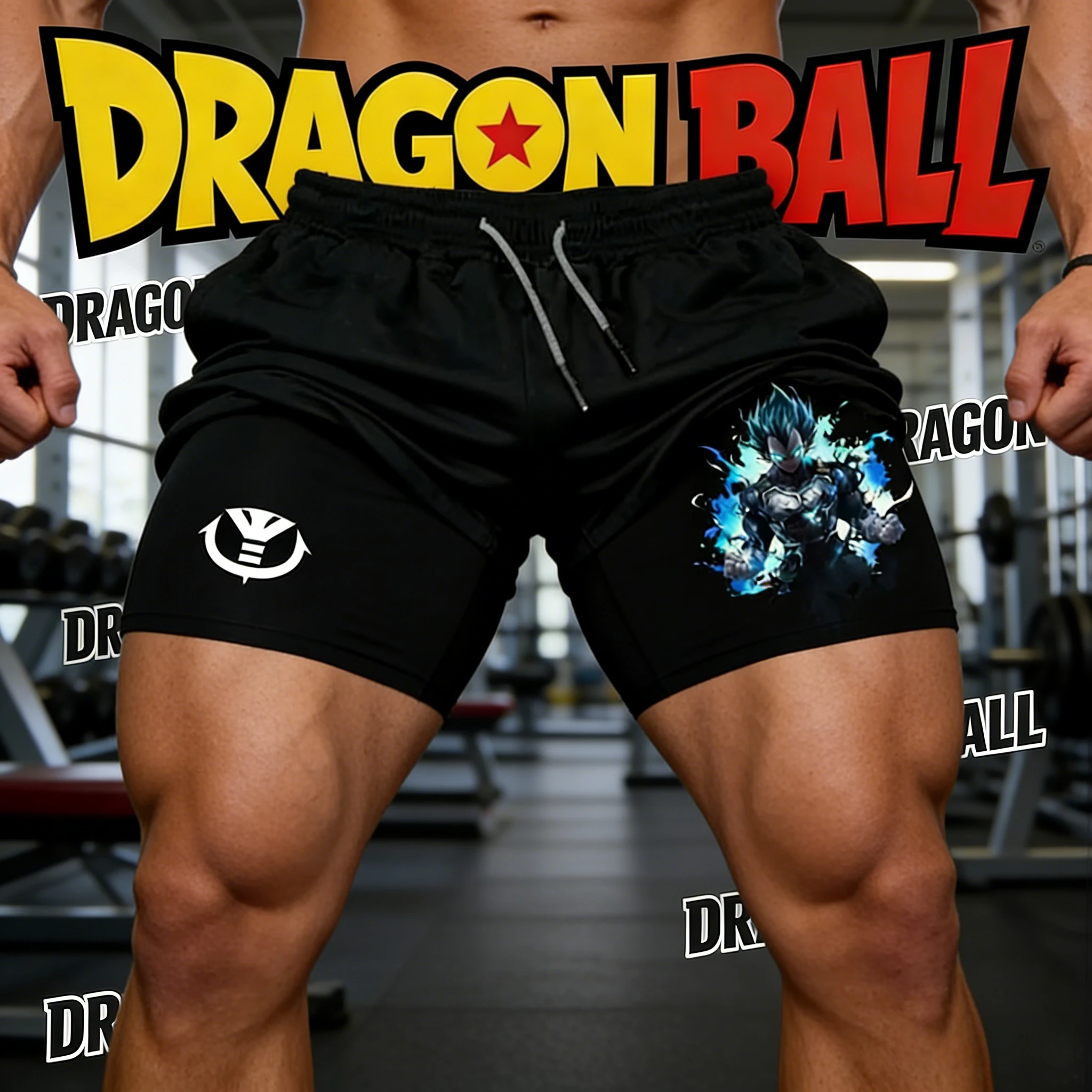 2026 Sommer Dragon Ball Z Vegeta 2-in-1 Doppellagige Gym-Shorts, Übergroße Herren Fitness Retro Streetwear Unisex Sportliche Y2k Shorts
