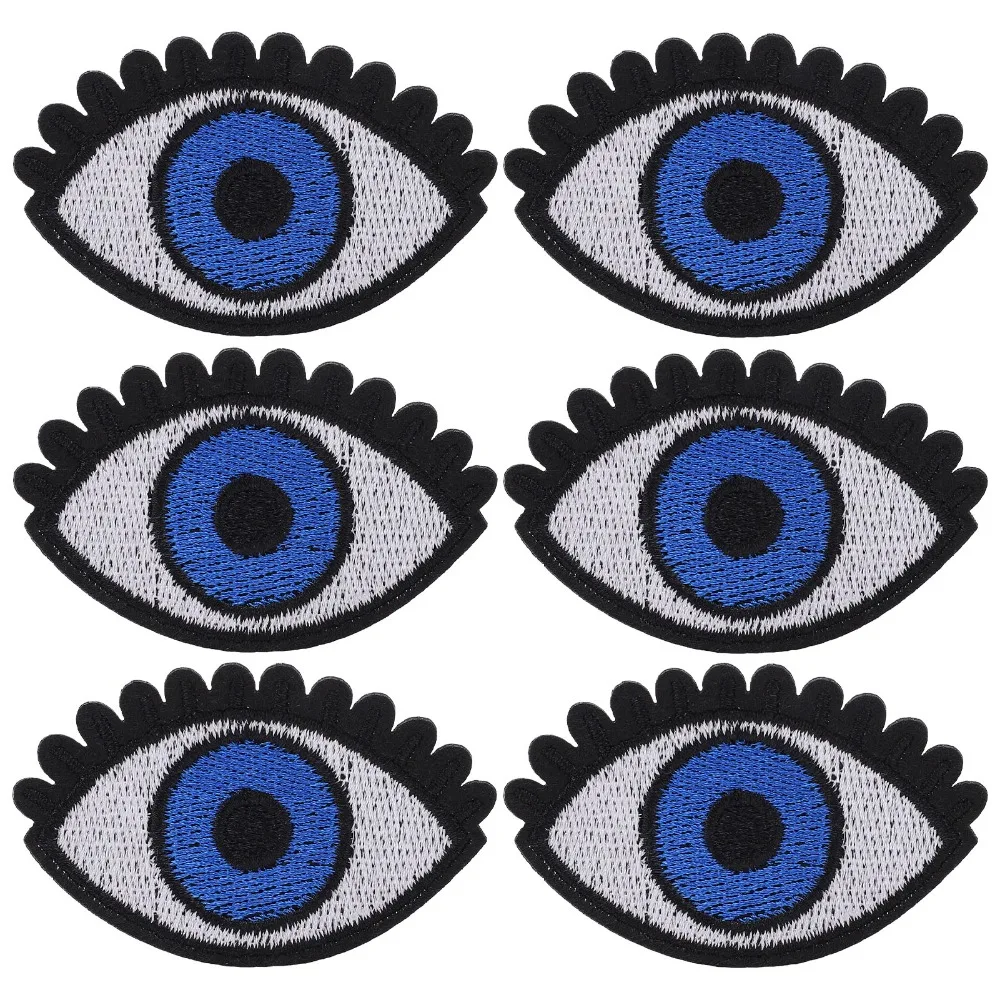 6pcs DIY Accessories Blue Eye Pattern Iron On Patches Cute Eye Embroidered Embroidered Patches Applique Patch Hats