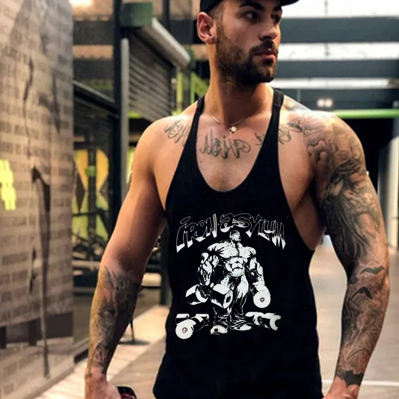 Summer Mens Vest Muscle Fashion Gym Back Tank Top Sleeveless Stringer Clothing Bodybuilding Singlets Fitness Workout Sport Shirt