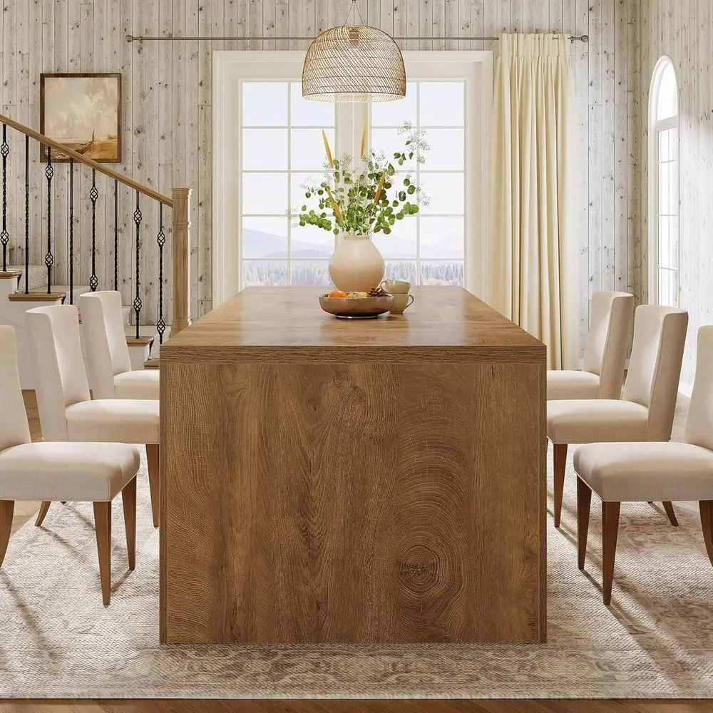 طاولة طعام خشبية قوية 70.9 بنية اللون لـ 6-8، مناسبة للمطبخ وتناول الطعام وغرف المعيشة #6