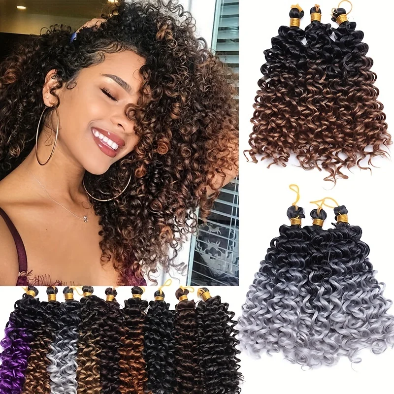 

Snoilite Synthetic Spring Twist Hair Long 8/14 inch Water Wave Crochet Braid Ombre Blonde Deep Wave Braiding Hair Extensions