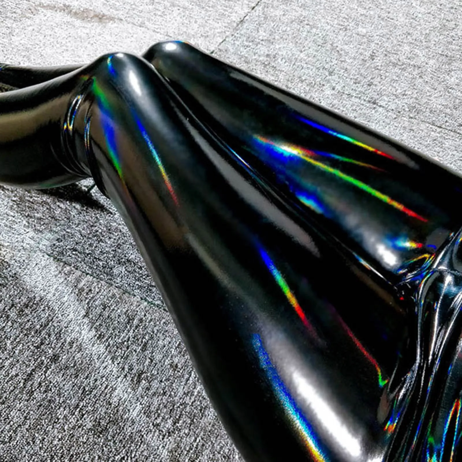 Women\'s Colourful Reflective Shiny Leather Bottoms Leggings Sexy High Waist Skinny Leggings Fashion Leather Pencil Leggings Pant