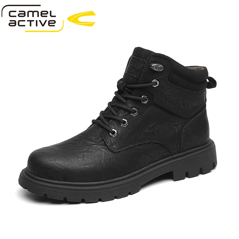 Camel Active New Natural Wool Men Winter Shoes Warmest Genuine Leather Handmade Men Winter Snow Boots