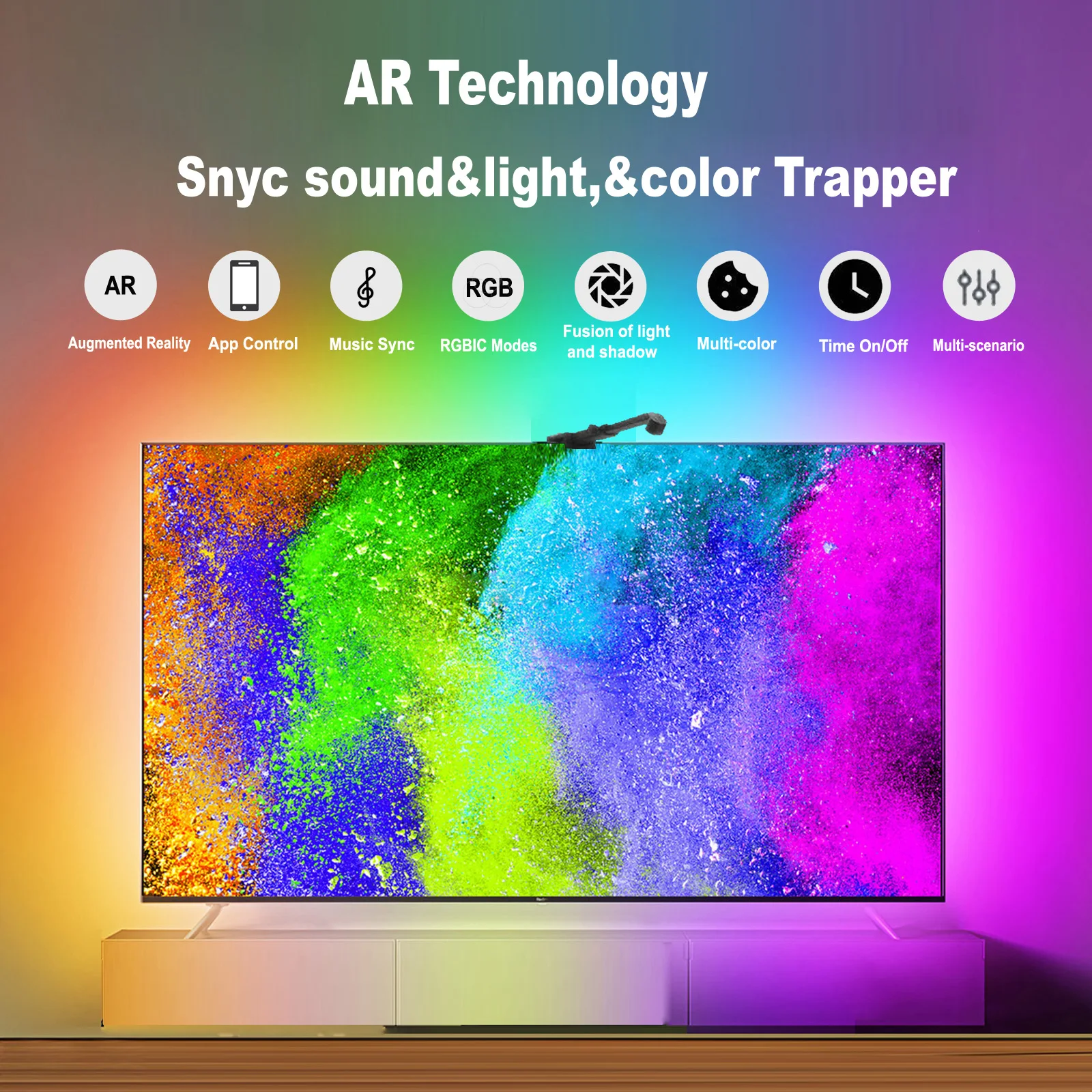 RGBIC TV backlight strip,AR color gamut sensor,can capture part of the color on the screen,12.5FT/55-65,16.4FT/65-85 TV,EU Power