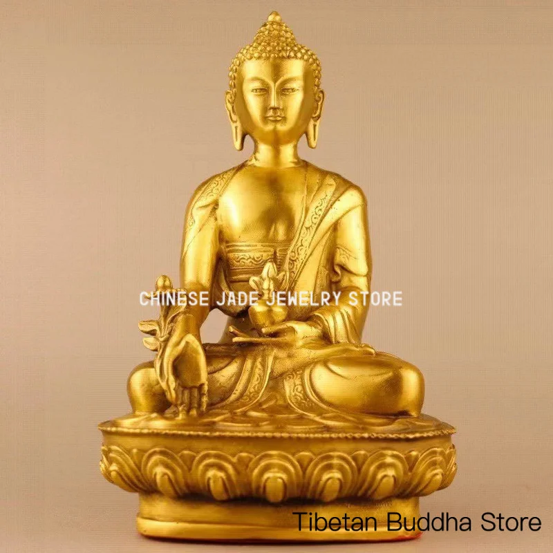 New vintage brass figure of the Medicine Buddha, the Third Buddha, and the Three Treasures Buddha, a copper Medicine King Bodhis