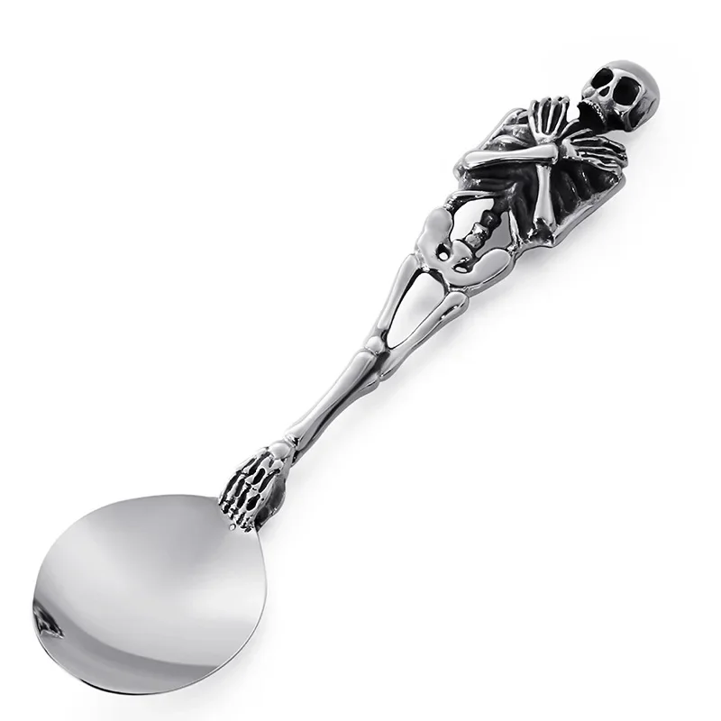 Exquisite 316L Titanium Steel Whole Body Skeleton Cutlery Steak Knife Fork Spoon Tableware Personality Skull Dinnerware Set