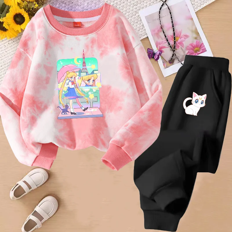 Sailor Moon-Conjunto de sudadera y pantalones para niños y niñas, ropa fina bonita, ropa de calle de moda, regalos de cumpleaños, primavera y otoño