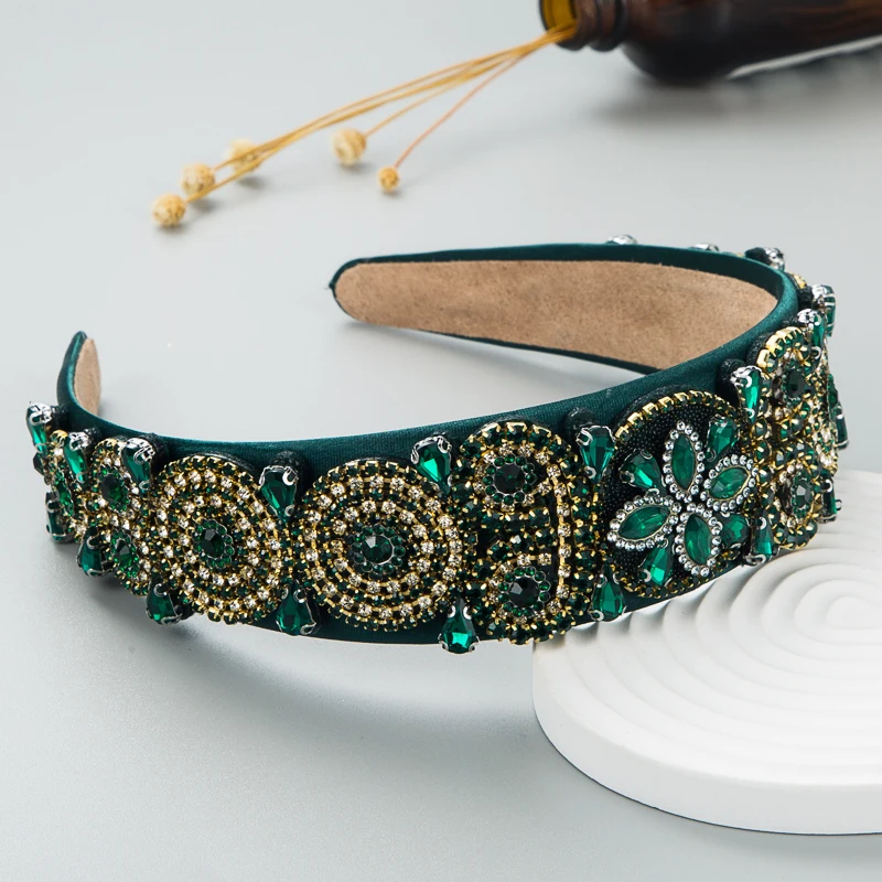 European and American Baroque New Retro Hair Hoops Rhinestone Flower Blossom Headband Women\'s Wide Edge Party Hair Accessories