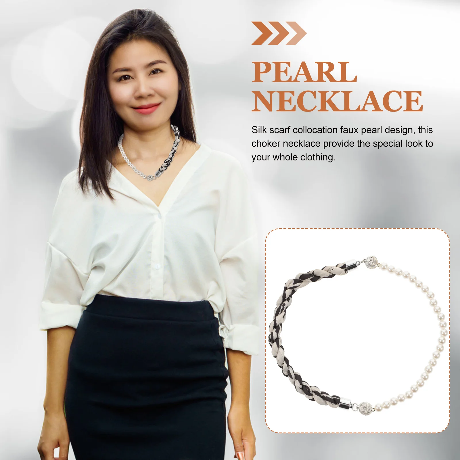 

Magnetic Clavicle Pearl Necklace Choker Scarf Lightweight Faux Pearl Silk Scarf Necklace for Women Daily Wear Trendy Accessories