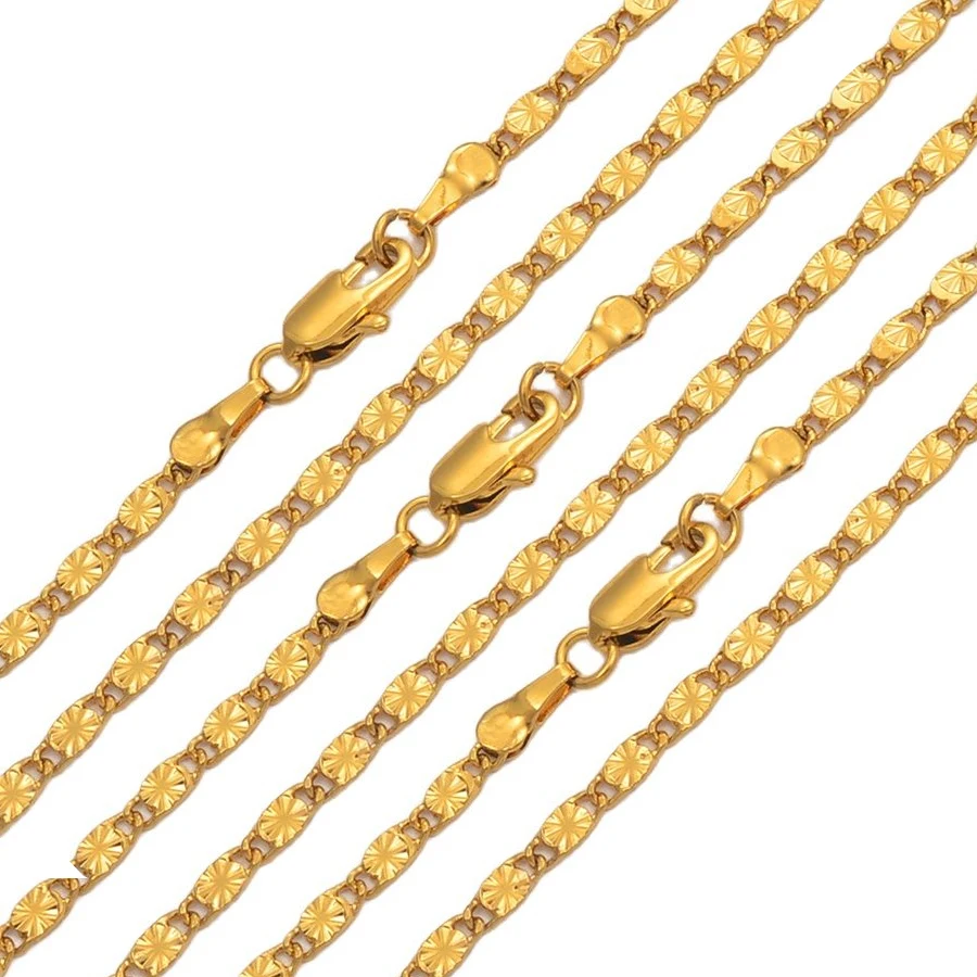 Anniyo (Width 2.2mm)45cm 60cm 70cm Chain Necklaces for Women Girl Gold Color Chains Jewelry Wedding Party Birthday Goods #016916