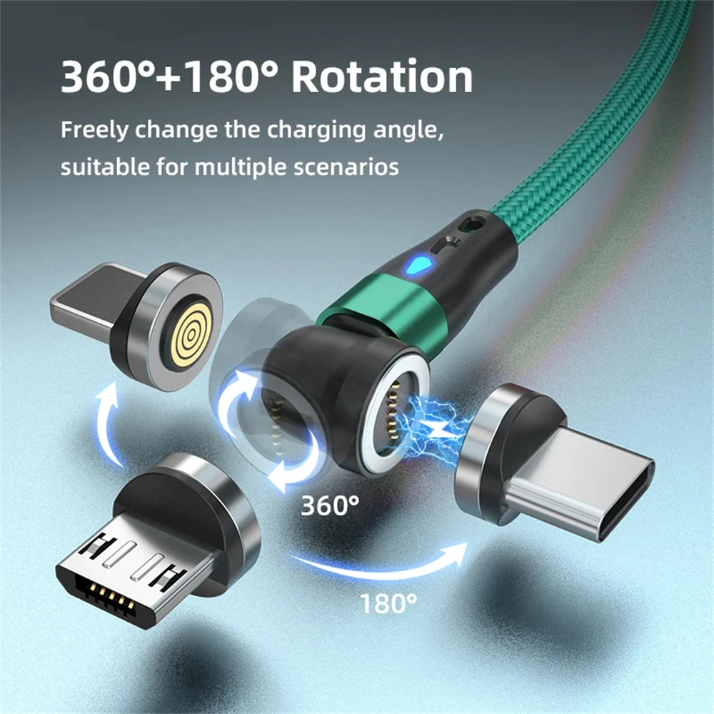 NNBILI 5A Magnetic Cable 540 Rotate Fast Charging Magnetic USB Type C Cable For iPhone Samsung Xiaomi Realme Mobile Phone Cable