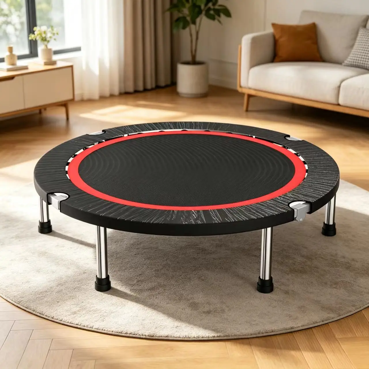 Foldable 40-Inch Round Indoor Trampoline for Kids  Adults Safe Durable PP Material Home Use Bouncy Bed