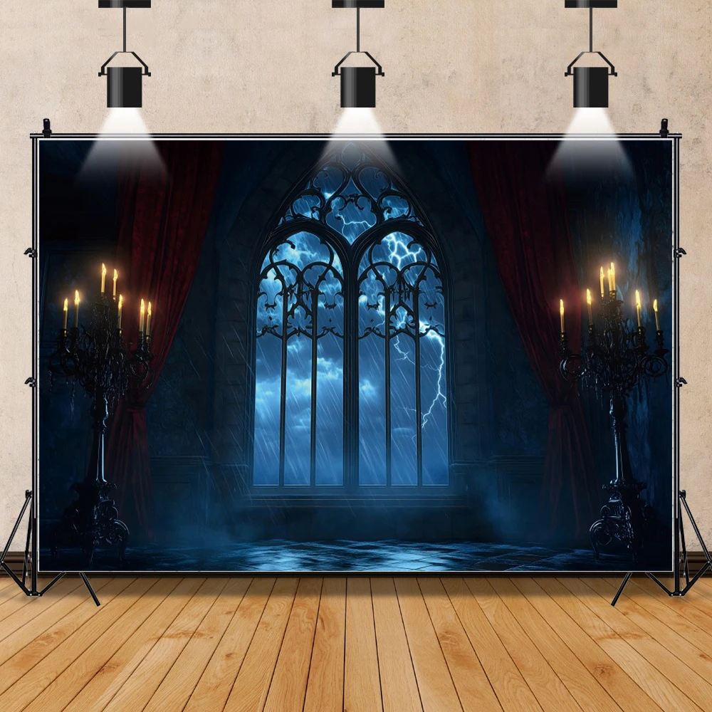 Gothic Vampire Moonbat Background Medieval Castle Lightning Halloween Party Decoration Backdrop Photo Prop Photography Studio