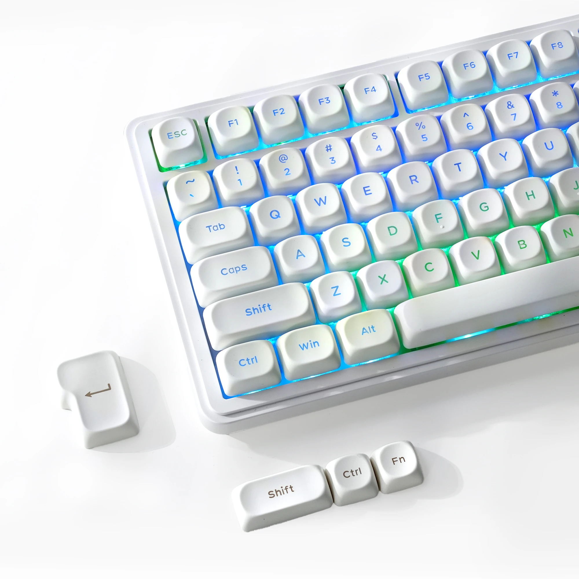 Minimalist White Round Keycaps MOA Profile Shine Through Legends, Transparent Backlit Character Key Caps for Mechanical Keyboard