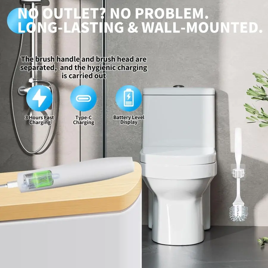 Scopino per WC, potente lavapavimenti ultra silenzioso, spazzola autopulente impermeabile IPX7 per malta per vasca da bagno, spazzola rotante senza fili