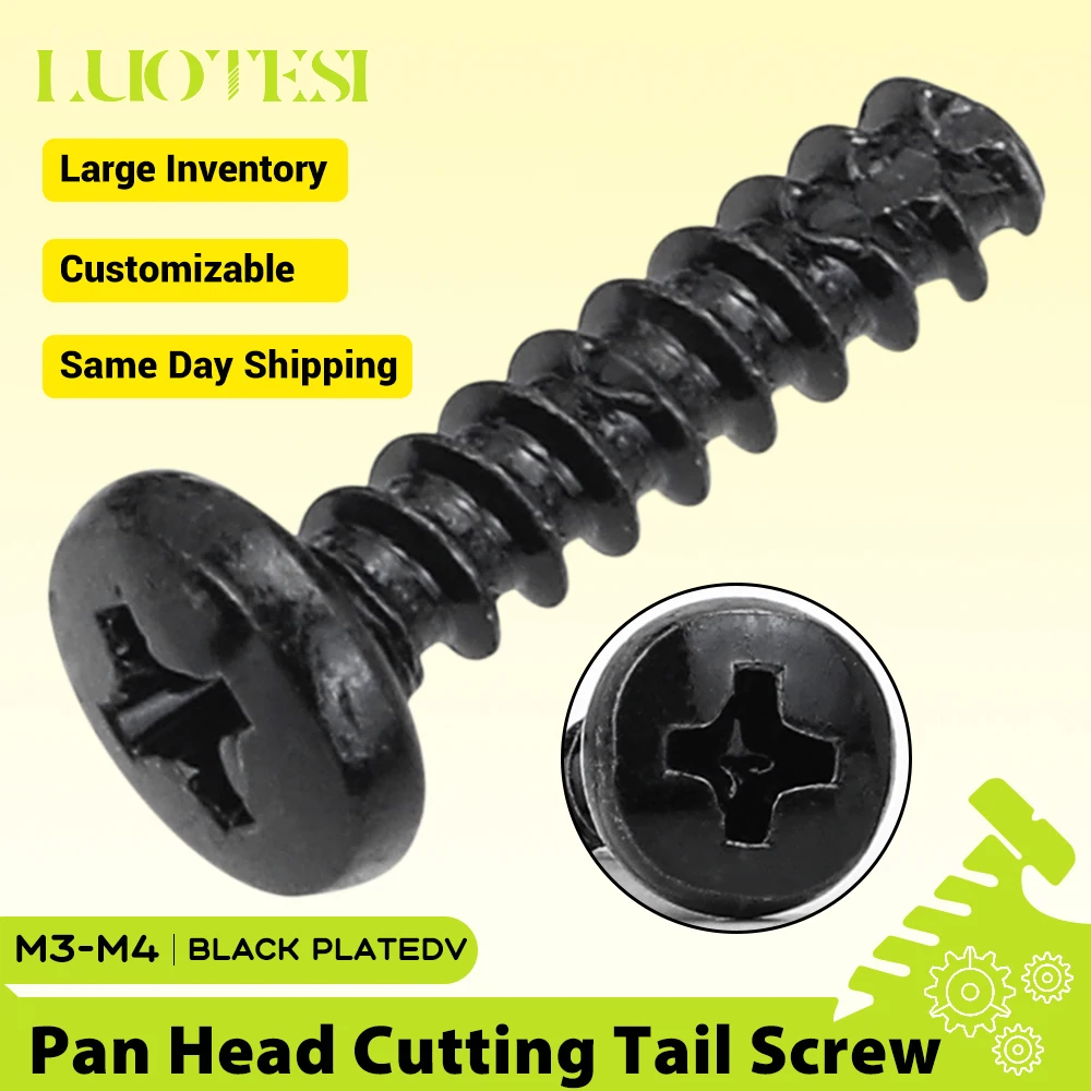 Phillips Recessed Pan Head Cutting Tail Self Tapping Screw Black Plated Carbon Steel M3 M3.5 M4 BT Cross Head Tail Cutting Screw