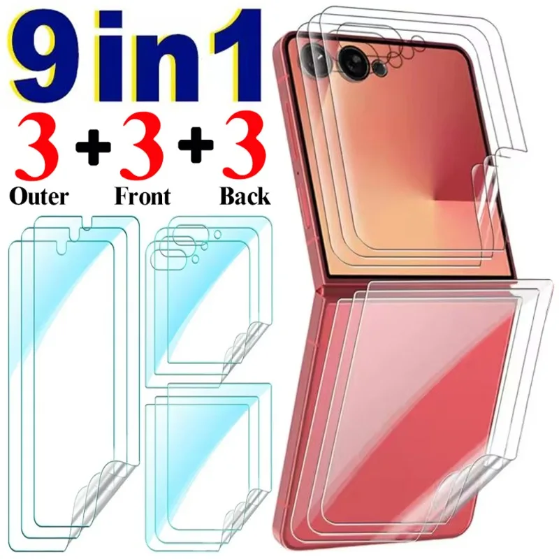 9 in 1 for Samsung Galaxy Z Flip 7/6 Hydrogel Film Soft TPU Screen Protectors HD Inner Outer Rear Protective Films for Z Flip 6