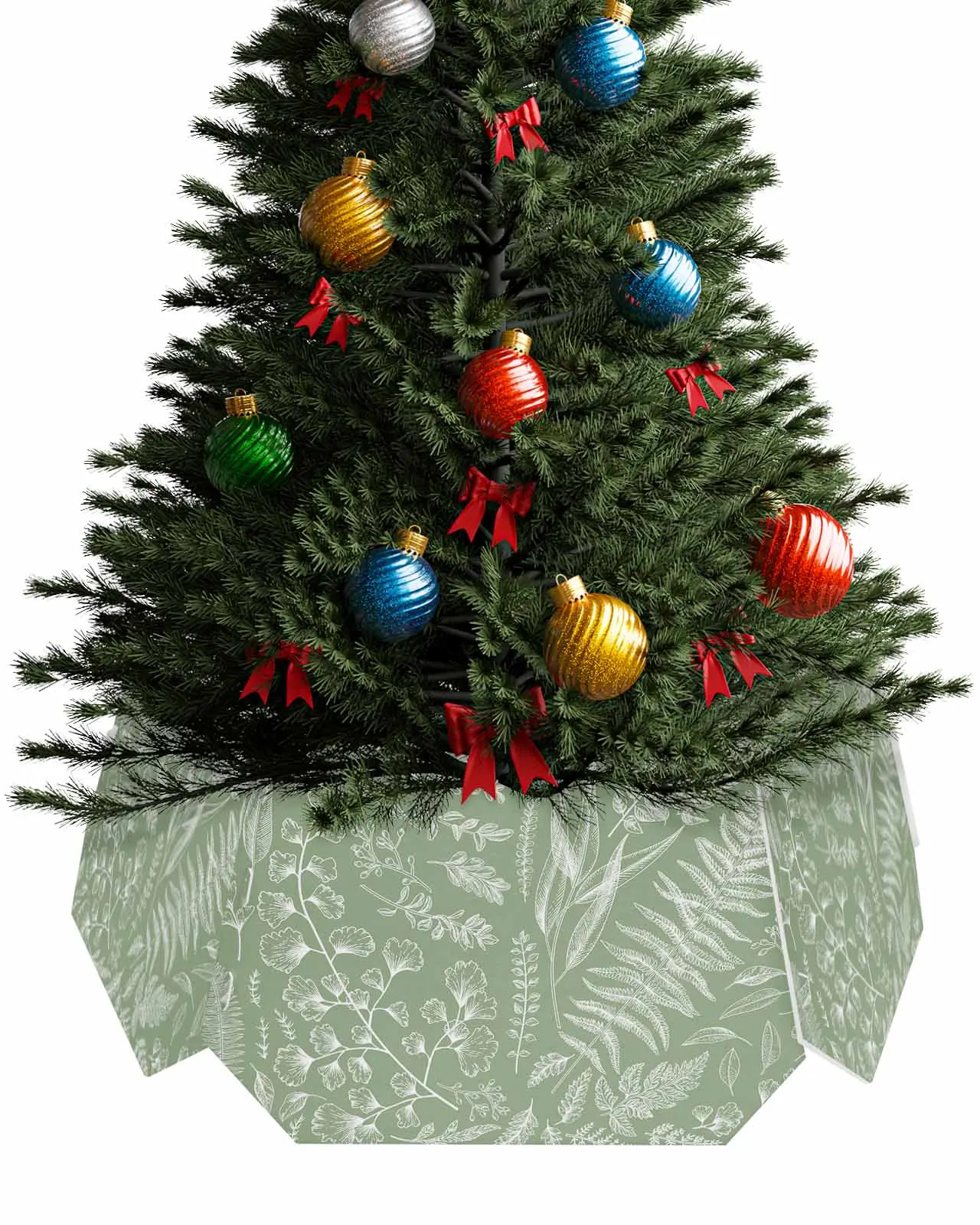 Sage Green Fern Plant Leaves Christmas Tree Creative Printed stereoscopic Tree Bottom Decoration Festival Party Tree Skirt