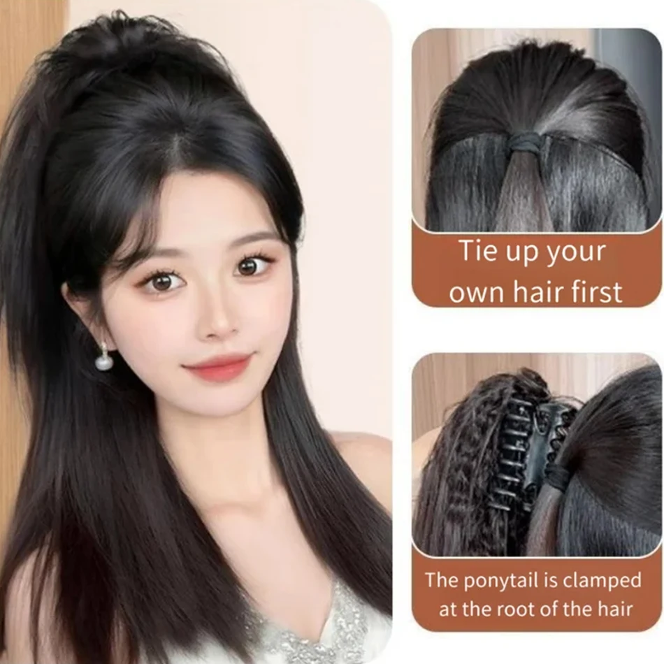 قصيرة مستقيم الاصطناعية مخلب كليب ذيل حصان الشعر التمديد مع حجم الجذر بيرم الطبقات ذيل حصان شعر مستعار مع انتزاع كليب للنساء #5