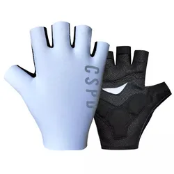 CSPD Team WHITE One Pair Sports Half Finger Cycling Jersey Gloves MTB Road Mountain Bike Bicycle Gel Gloves