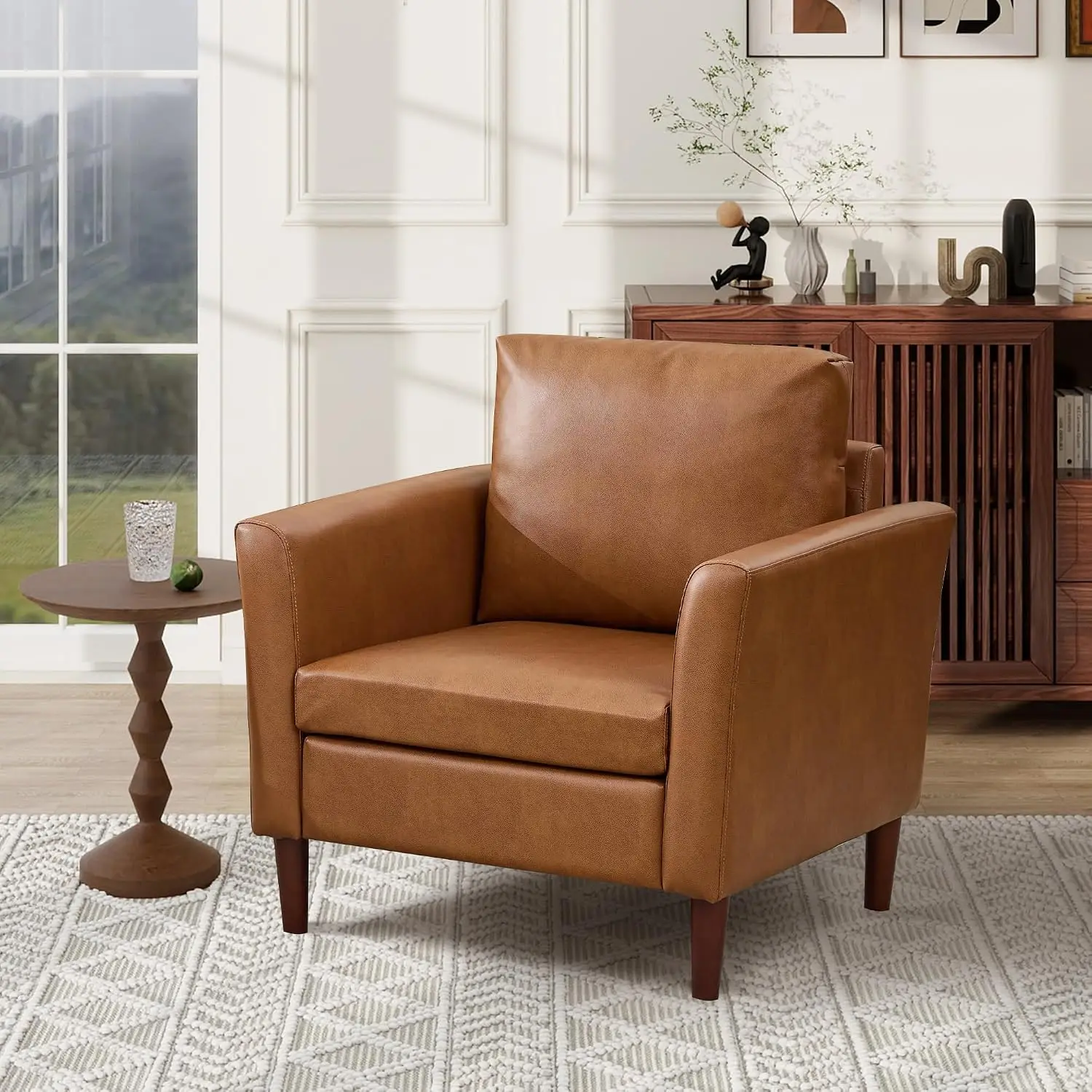 Chair, Faux Letaher Arm Chair, Reading Chair for Living Room, Bedroom & Offcie, Brown