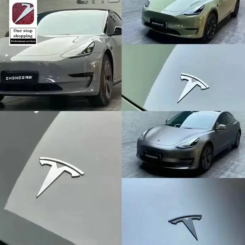 For Tesla- Car Front Emblem Rear Trunk Emblem Suitable for Model 3 Mode Y metal logo replacement rear and rear logos blackening