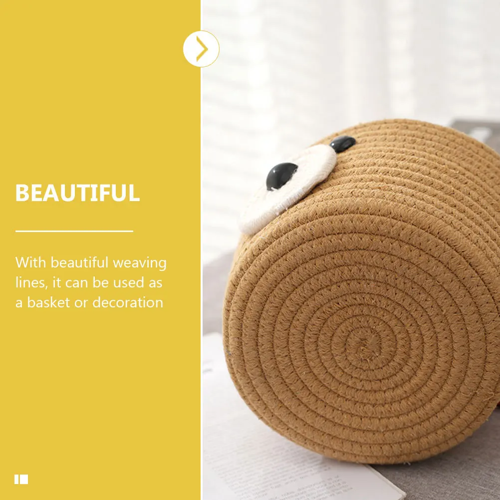 

Cartoon Bear Design Cotton Rope Woven Basket with Cover Multi-Purpose Storage for Sundries Key Holder Book Organizer Household