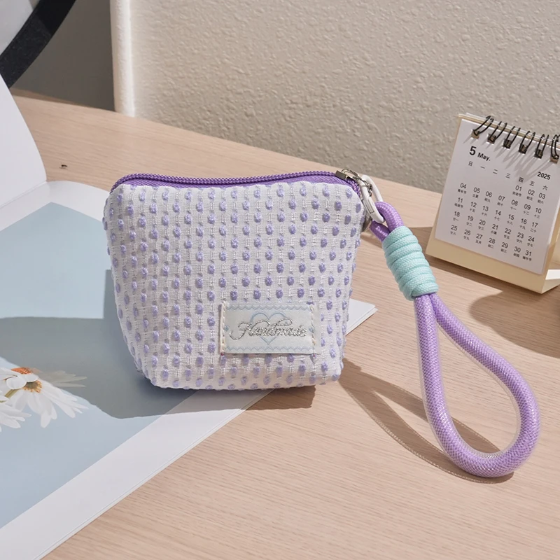 5pcs Coin Purses Women Canvas Letter Printing Mesh  Multifunctional Short Storage Bag With String