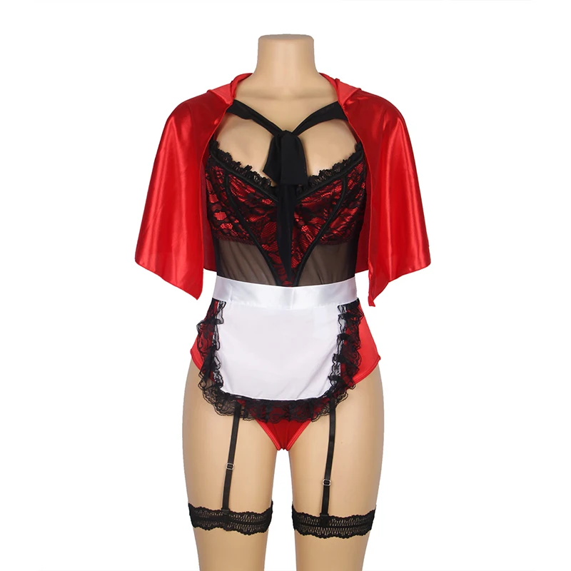 Ohyeahlady Cosplay Red Riding Hood Costumes Halloween Christmas Adult Plus Size Bodysuit Garter Lingerie Sexy Maid Teddy Outfit