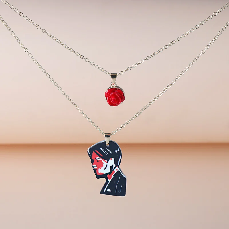 Rock Band Fashion Rose Flower Couple Necklace Band MCR Woman and Men Asymmetrical Face Necklace Valentine\'s Day gift