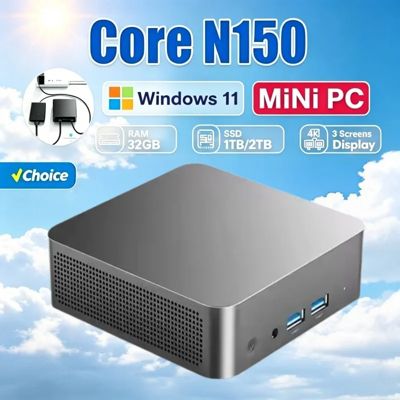 2026 Anti-interference Core N150 MINI PC Windows 11 Smooth Touch Pocket Sized Workstation RAM 1TB SSD WIFI 6 BT5.2 4K HD