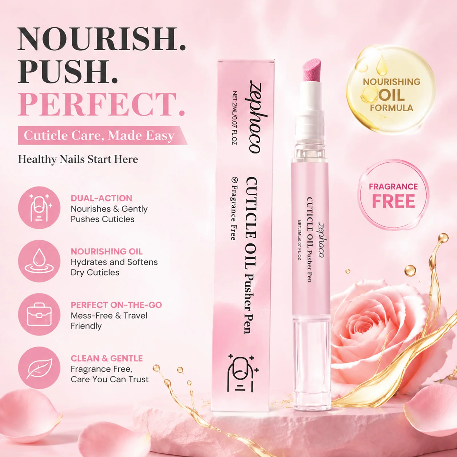 Cuticle Oil Pusher Pen Fragrance Free Sponge Tip Softens Dry Cuticles Hangnail Repair Nail Nourishing Nail Care