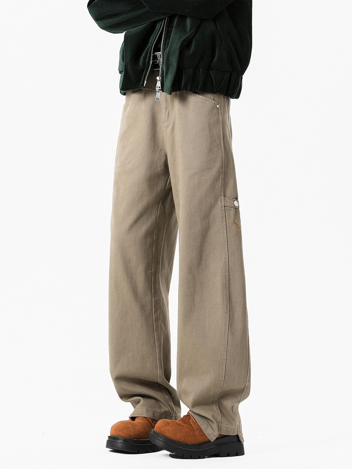 

American Retro Khaki Work Pants Men's Spring Autumn Loose Straight Leg Vibe High Street Splicing Sports Casual Long Pants