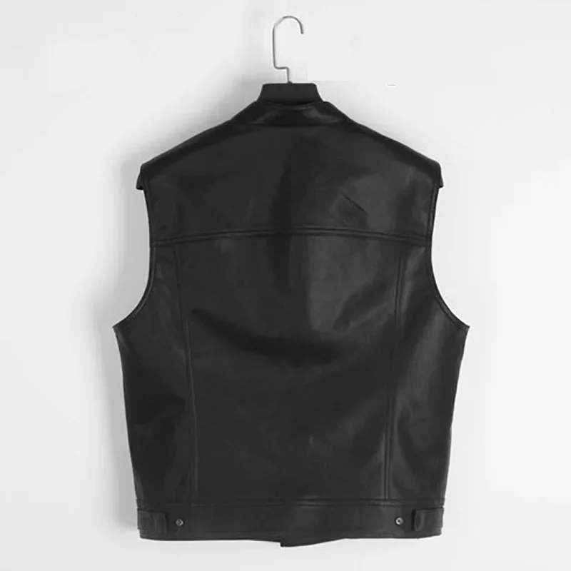 1Men Vest Black Biker Motorcycle Hip Hop Waistcoat Male Faux Leather Punk  Spring Sleeveless Leather Vest Plus Size Loose Casual
