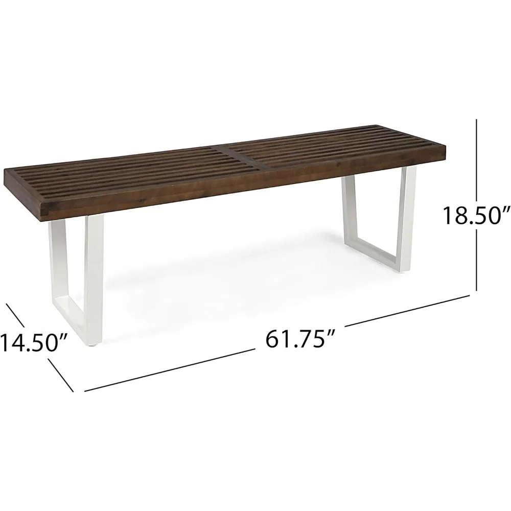 Dining Bench, Acacia Wood with Iron Legs, Modern, Contemporary, Dark Brown and White, Wash