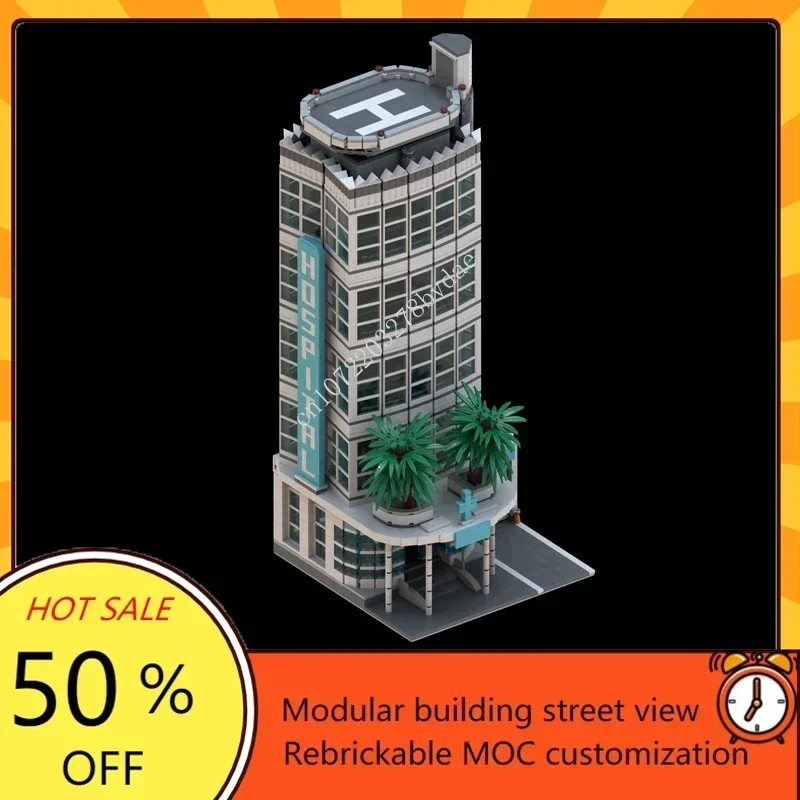 2568PCS South Beach Hospital Modular MOC Creative street view Model Custom Puzzle Architecture Education Assembly Toys Gift