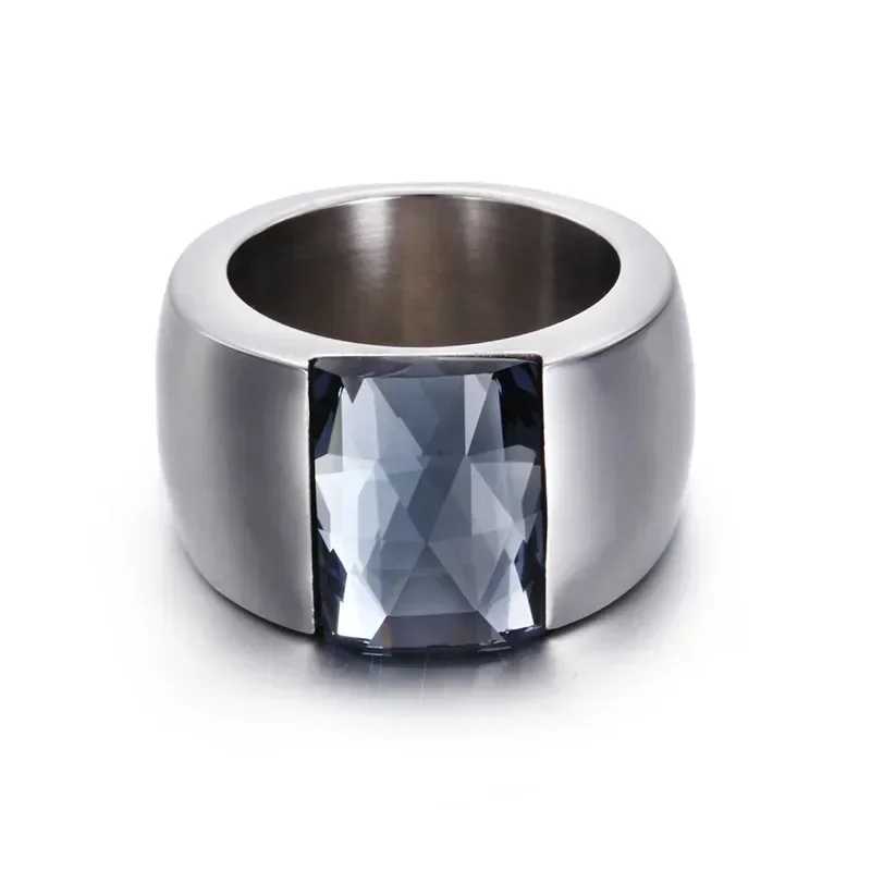 Women Fashion Stainless Steel Ring Quality Austrian Crystal Blue Green Red Stone Ring Female Titanium Gold Color Wedding Ring