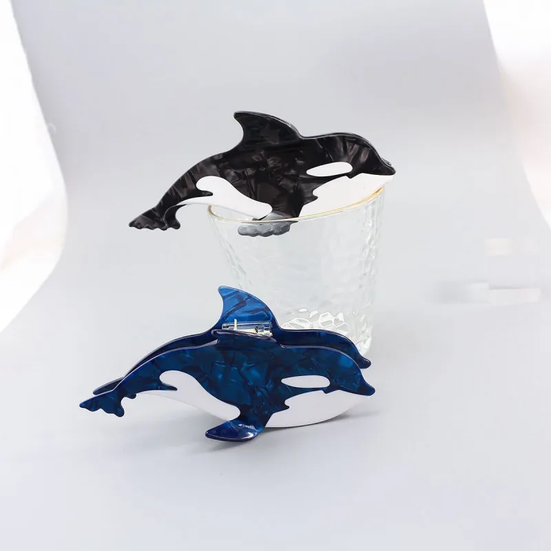 HANGZBottles-Grande Pince à Cheveux Requin Orca Noir et Bleu, Peigne Animal Océan Créatif, Cadeau Unique, Accessoires pour Femme et Fille