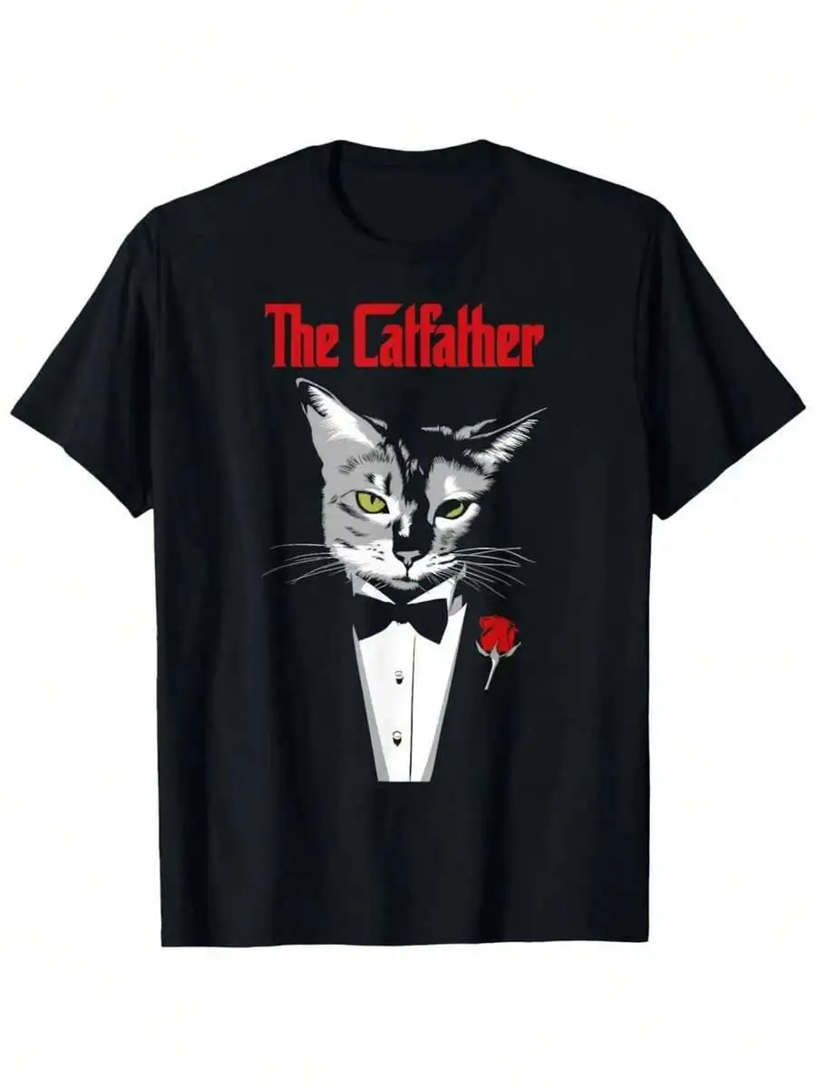 [Cool T-Shirt] Funny Fathers Day Gift T-Shirt| The Catfather Cool Cat Daddy Men Dad 100% Cotton Trendy Y2K Short-Sleeve Tee – Soft, Quick-Drying,  Wrinkle Resistant Light Cotton Graphic Tshirt Soft Stretchy Casual Summer Short Sleeve