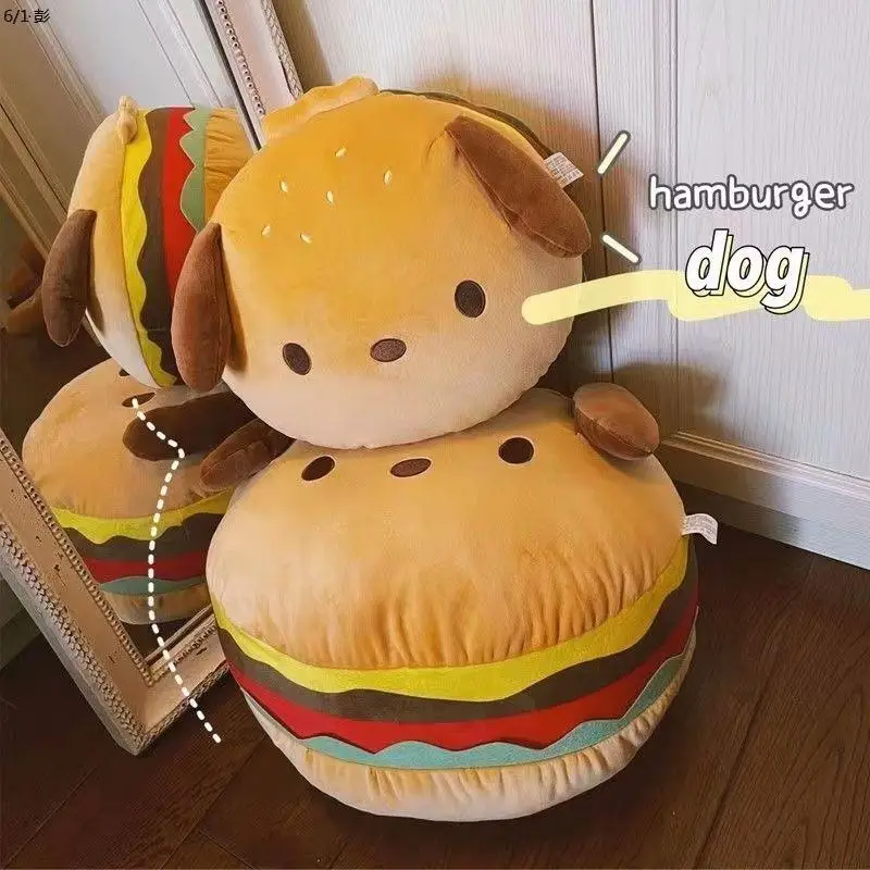 Cute Burger Dog Pillow Creative Cushion Puff Pillow Waist Protection Chair Cushion Sofa Dormitory Pillow Cushion Girl's Gift
